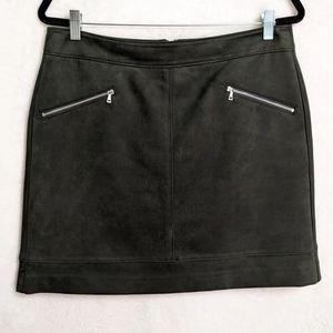 LOFT Dark Olive Green Faux Suede Mini Skirt Size 12